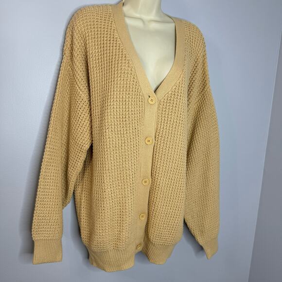 Qualfort Oversized 100% Cotton Waffle Knit Chunky Knit Sweater Tan Relax XL New - Picture 3 of 11